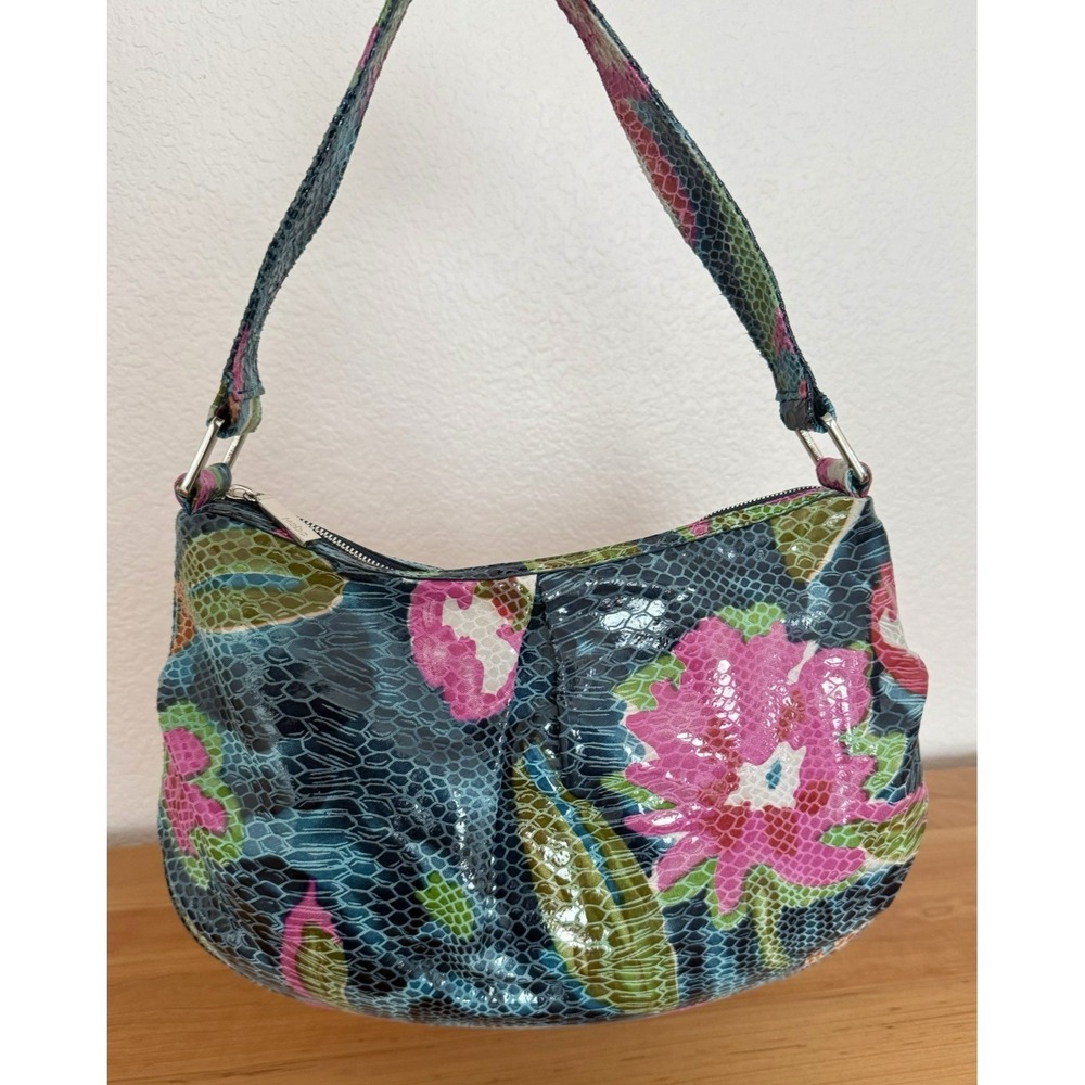 Hobo Intl Floral Snakeskin Embossed Patent Leather Shoulder Bag Multicolor